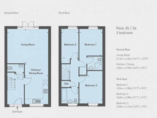 Floor plan 3 bedroom house, plot 35 & 36 - artist's impression subject to change